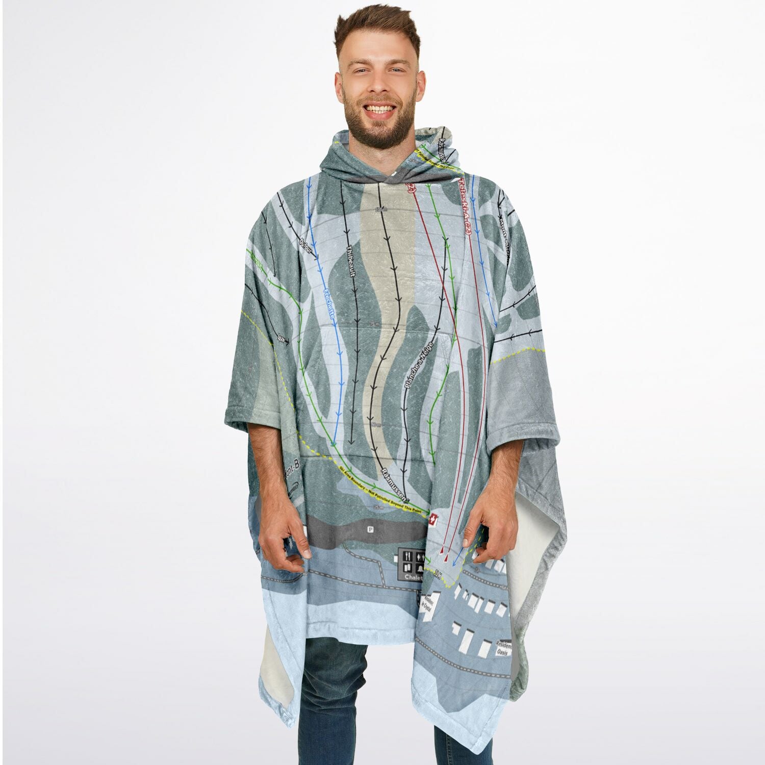 Mont-Belu, Quebec Ski Resort Map Flannel Blanket Poncho