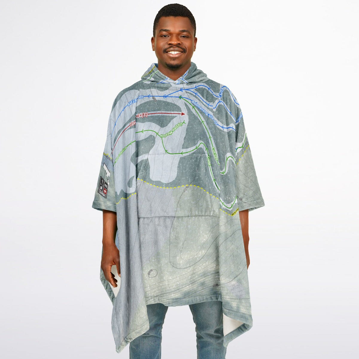 Mt Greylock, Massachusetts Ski Resort Map Flannel Blanket Poncho