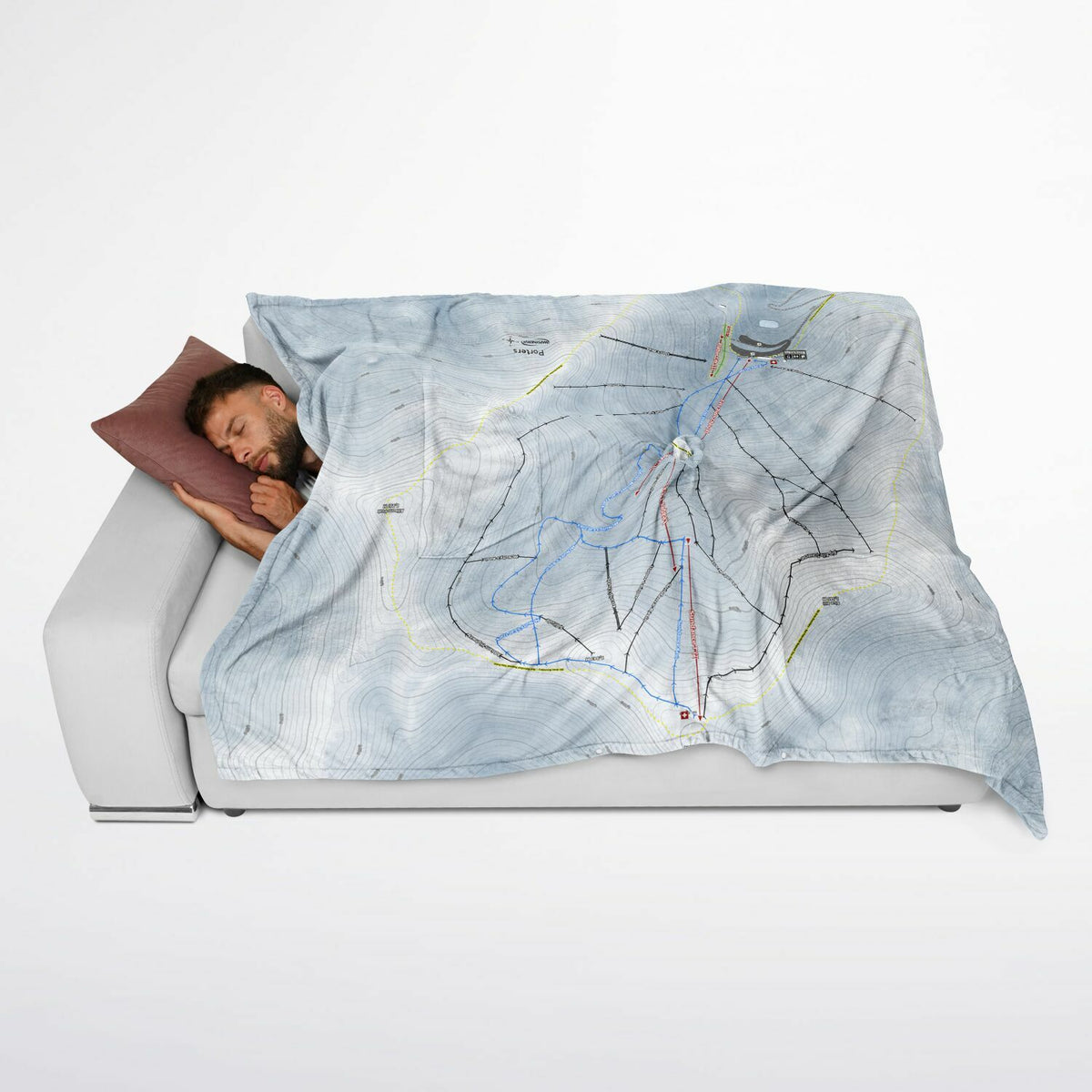 Porters, New Zealand Ski Resort Map Flannel Blanket Poncho