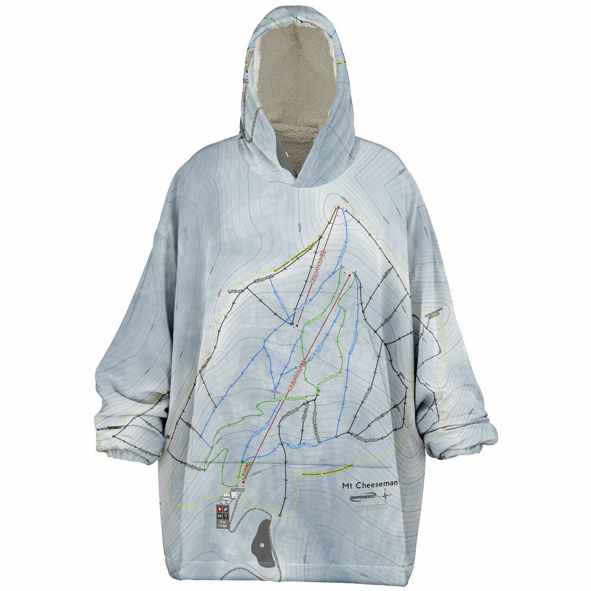 Mt Cheeseman, New Zealand Ski Trail Map - Snug Hoodie