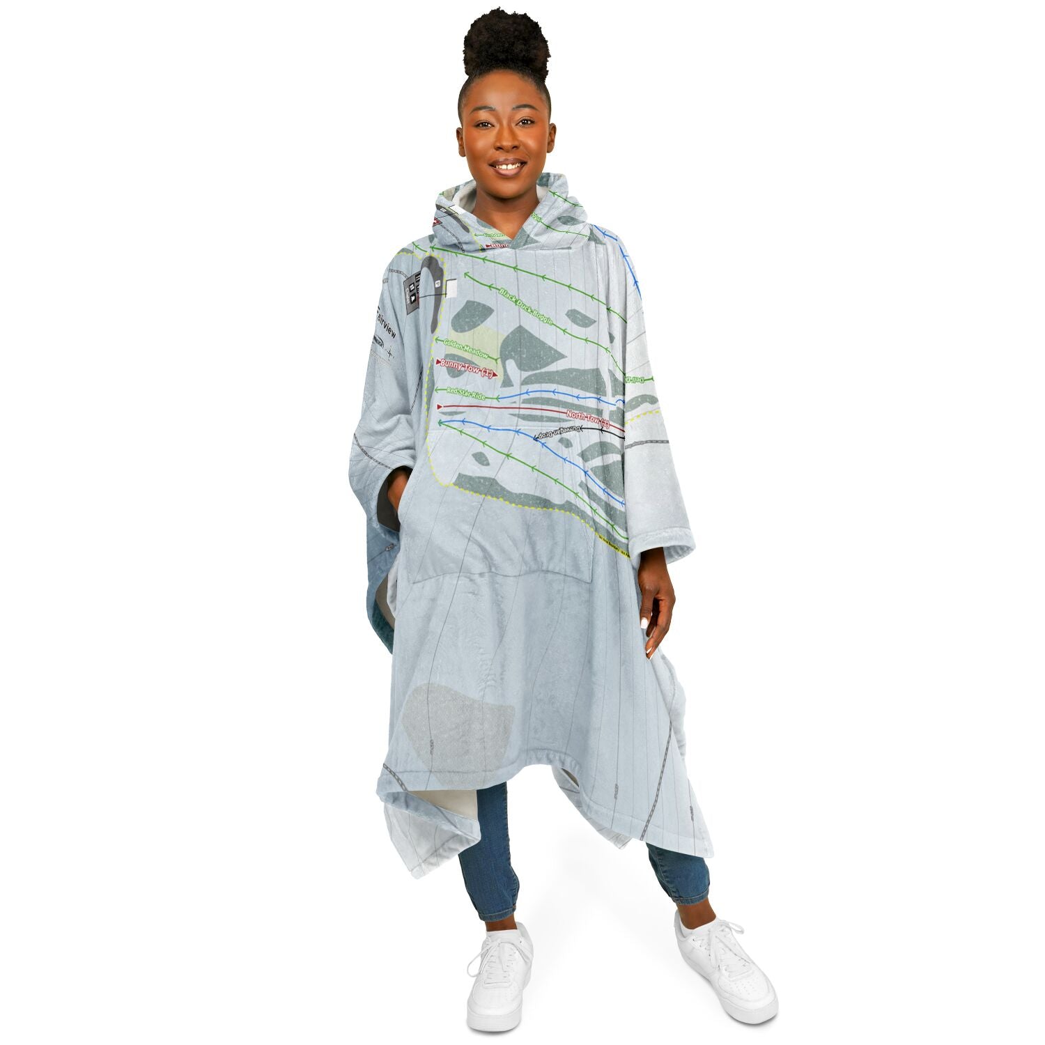 Fairview, Alberta Ski Resort Map Flannel Blanket Poncho