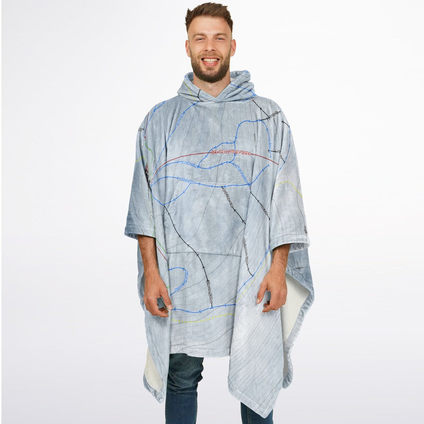 Mt Dobson, New Zealand Ski Resort Map Flannel Blanket Poncho - Powderaddicts