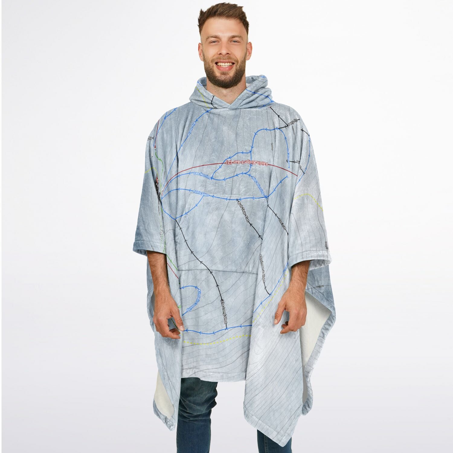 Mt Dobson, New Zealand Ski Resort Map Flannel Blanket Poncho - Powderaddicts