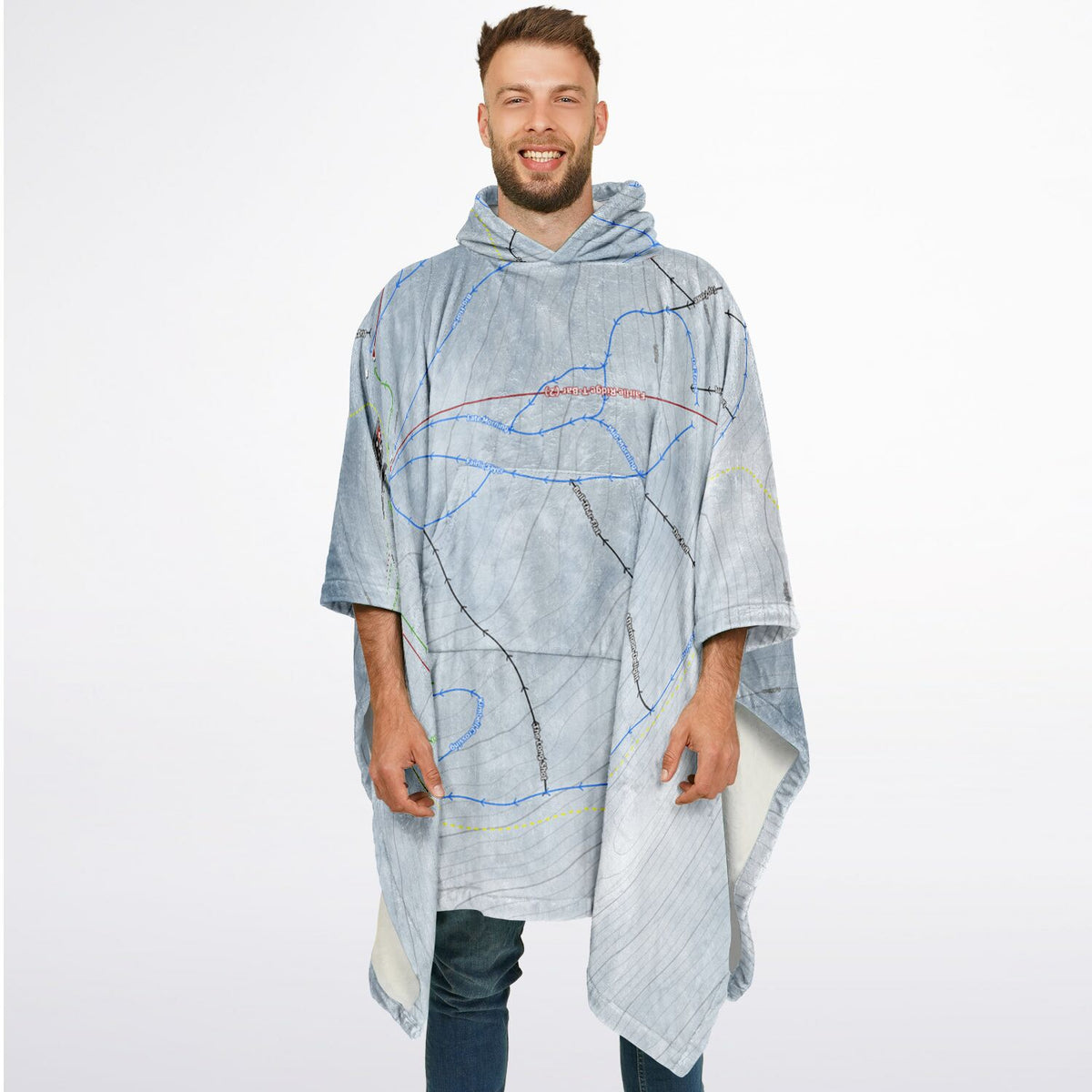 Mt Dobson, New Zealand Ski Resort Map Flannel Blanket Poncho