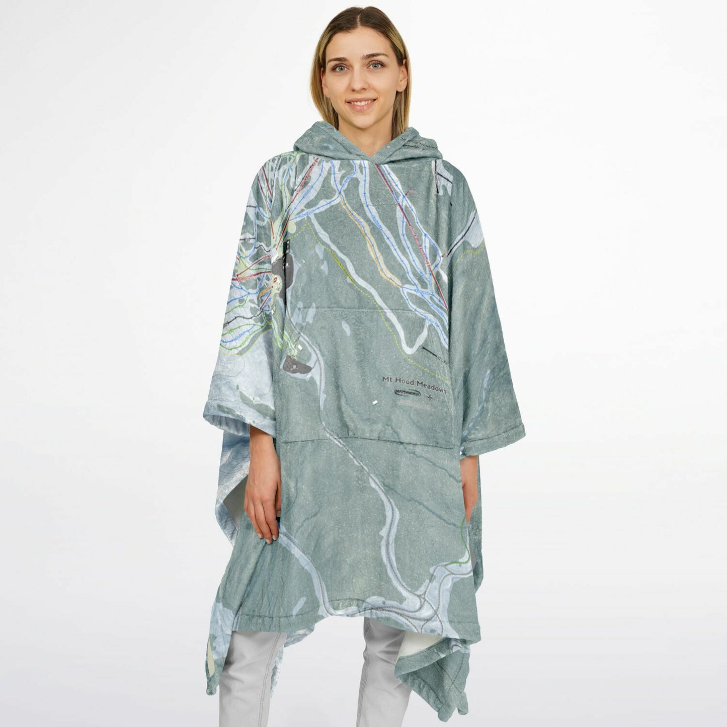 Mt Hood Meadows, Oregon Ski Resort Map Flannel Blanket Poncho