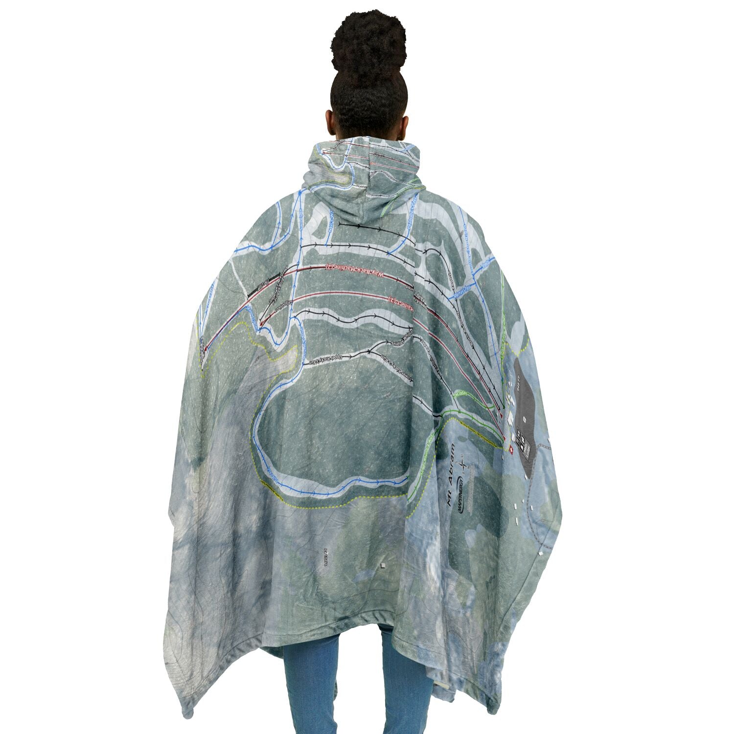 Mt Abram, Maine Ski Resort Map Flannel Blanket Poncho