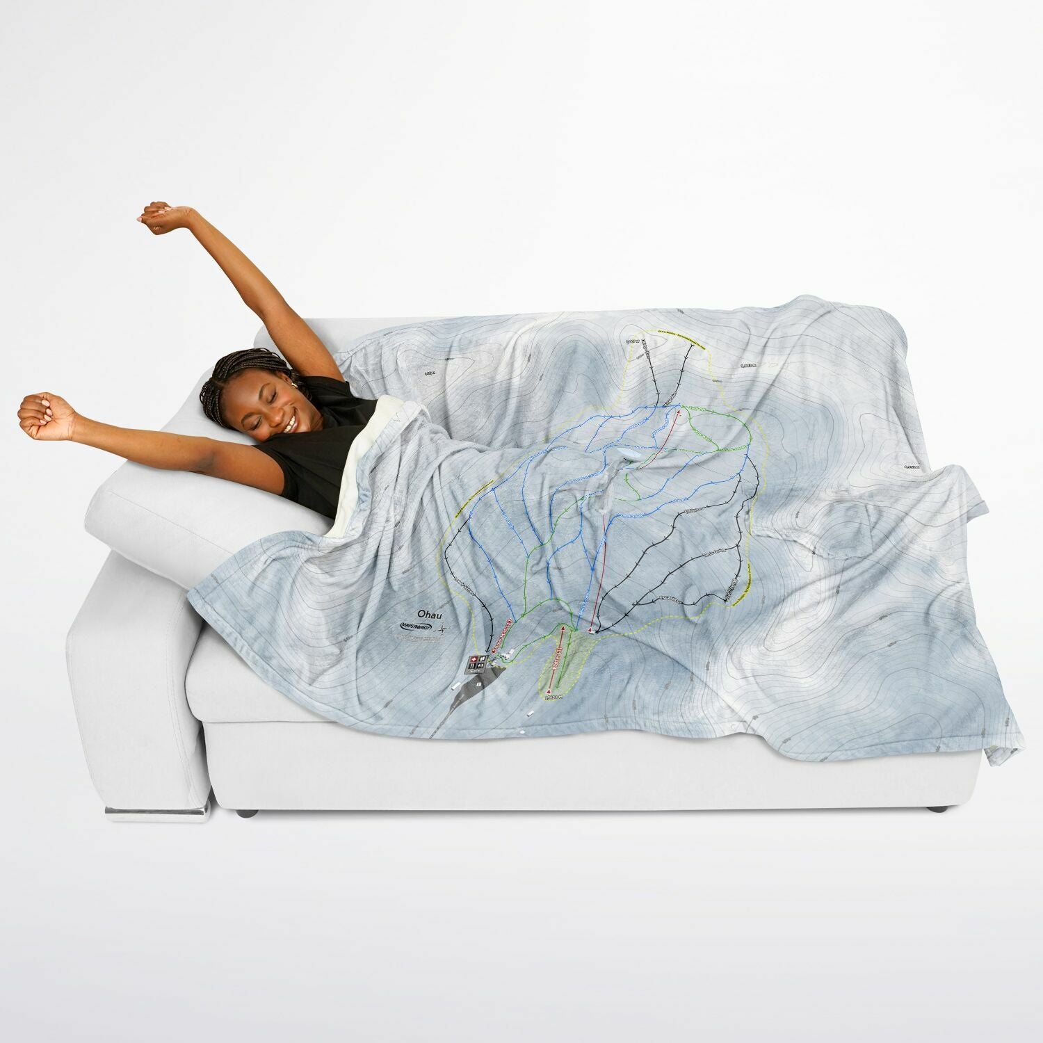 Ohau, New Zealand Ski Resort Map Flannel Blanket Poncho - Powderaddicts