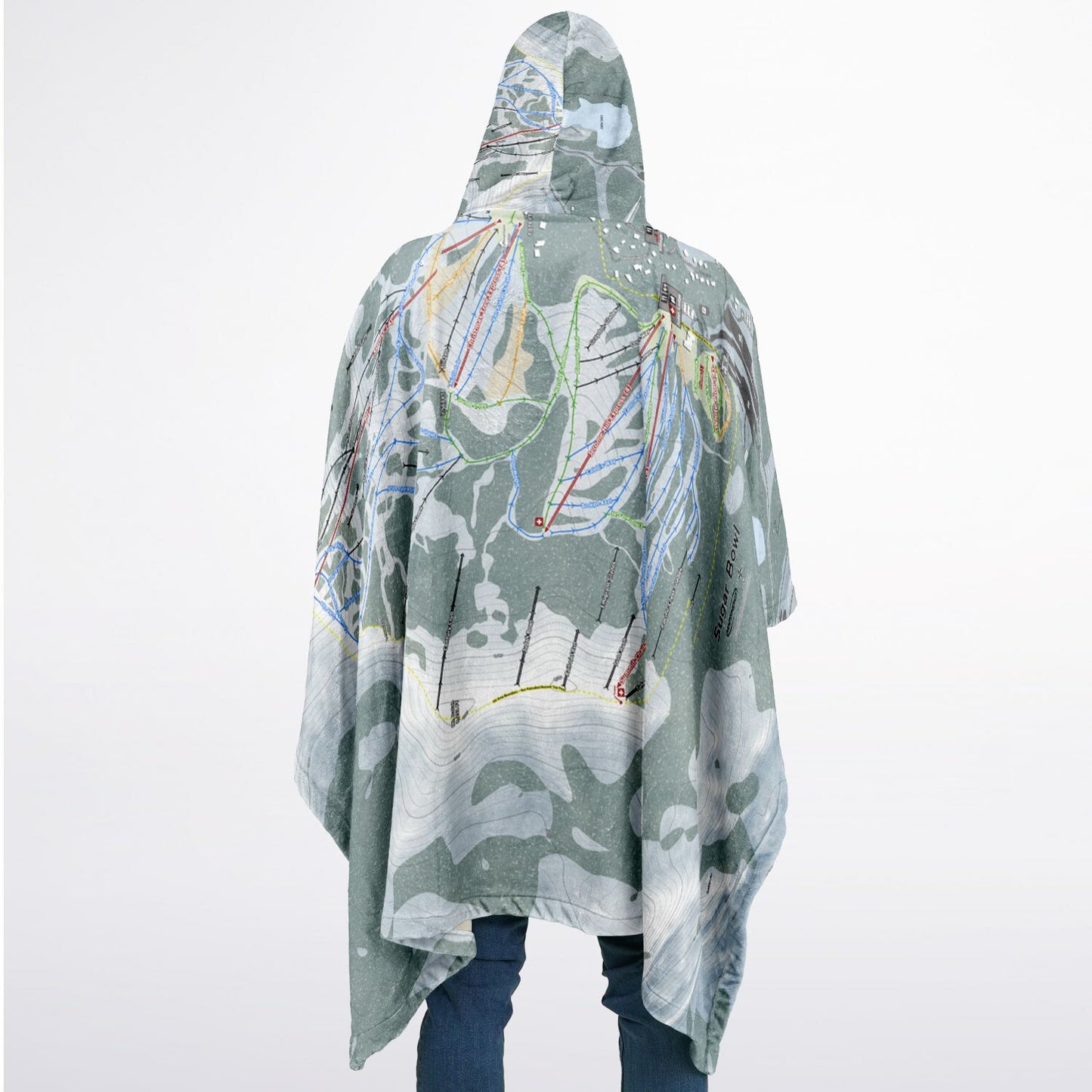 Sugar Bowl, California Ski Resort Map Flannel Blanket Poncho