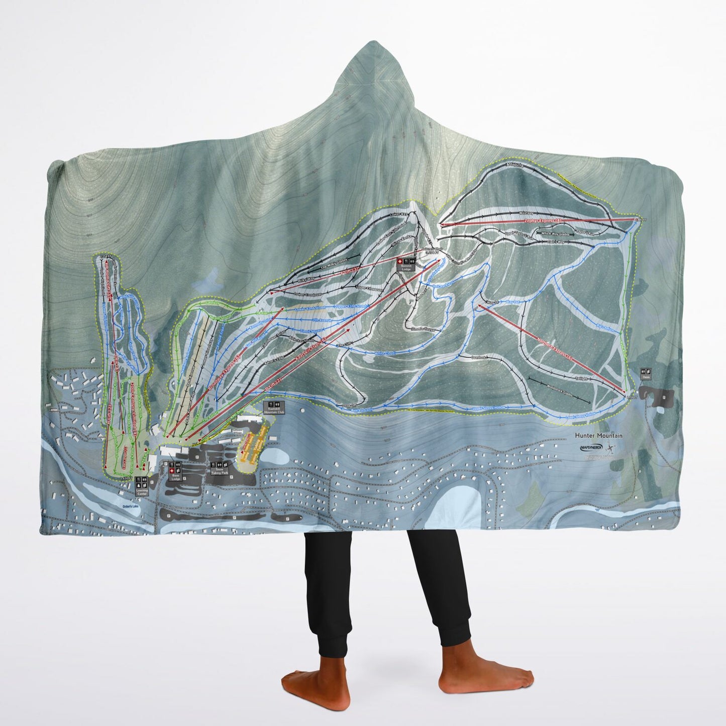 Hunter Mountain, New York Ski Trail Map - Youth Hooded Blanket - Powderaddicts