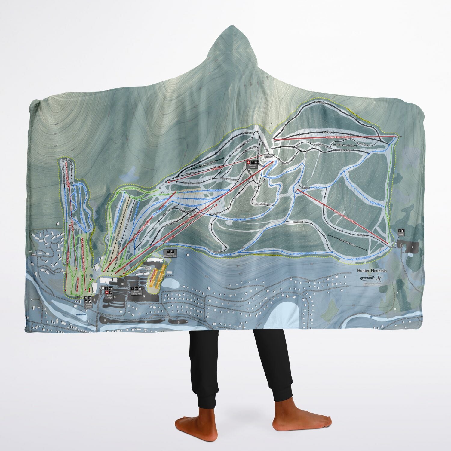 Hunter Mountain, New York Ski Trail Map - Youth Hooded Blanket - Powderaddicts