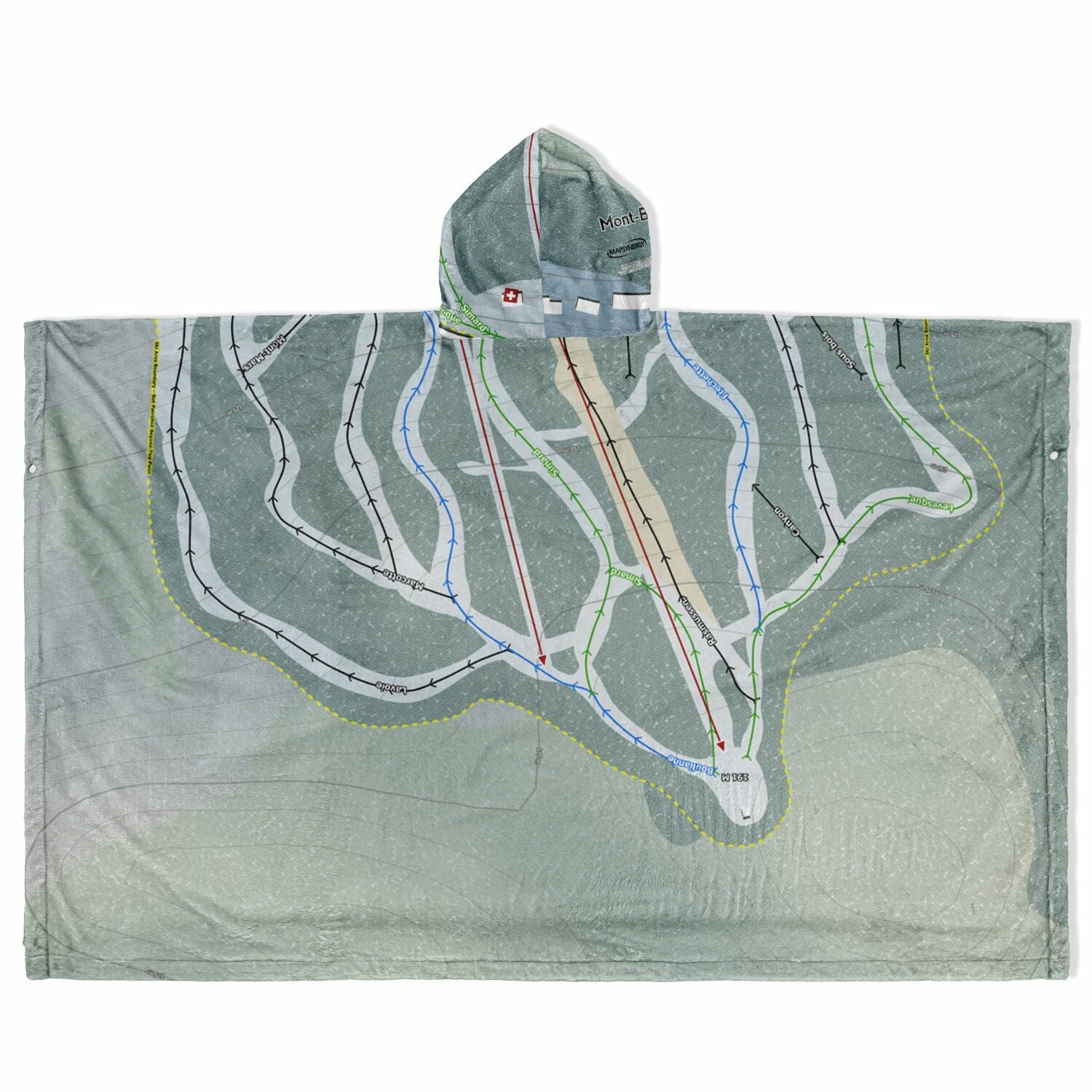 Mont-Belu, Quebec Ski Resort Map Flannel Blanket Poncho