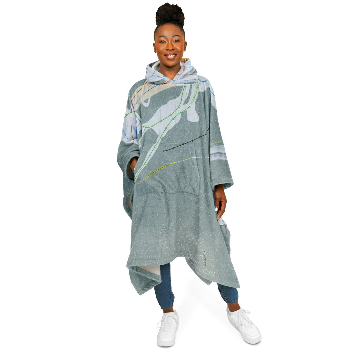Echo Mountain, Colorado Ski Resort Map Flannel Blanket Poncho
