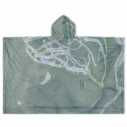 Showdown, Montana Ski Resort Map Flannel Blanket Poncho