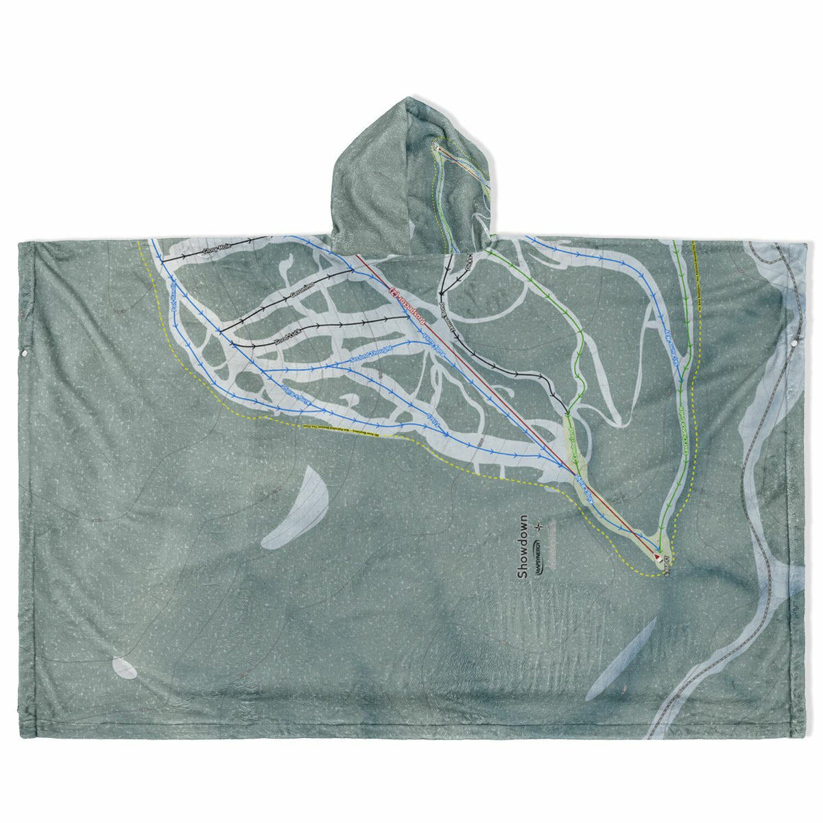 Showdown, Montana Ski Resort Map Flannel Blanket Poncho