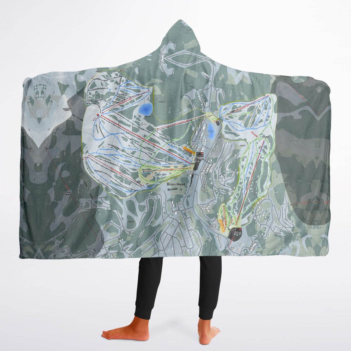 Brian Head, Utah Ski Trail Map - Youth Hooded Blanket