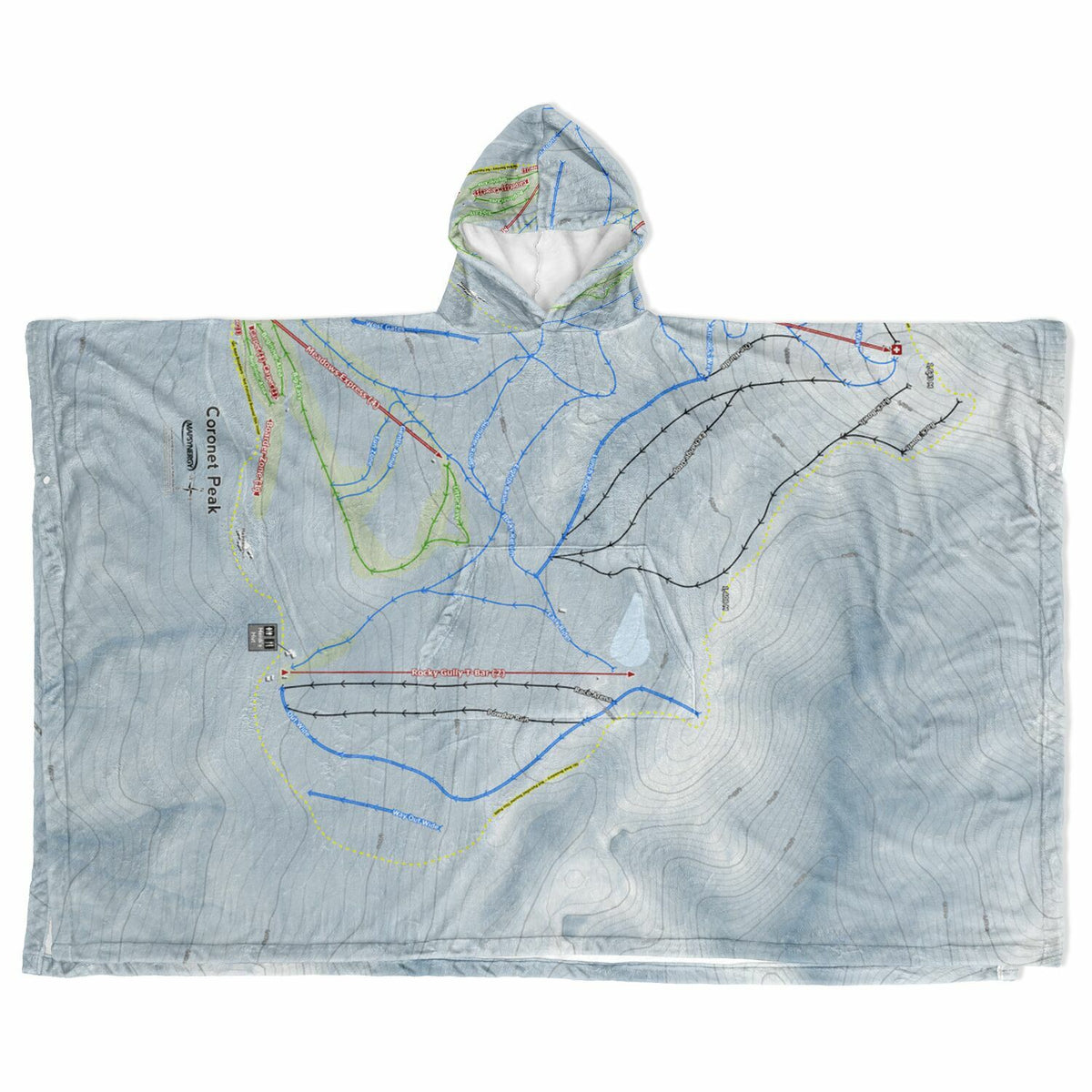 Coronet Peak, New Zealand Ski Resort Map Flannel Blanket Poncho