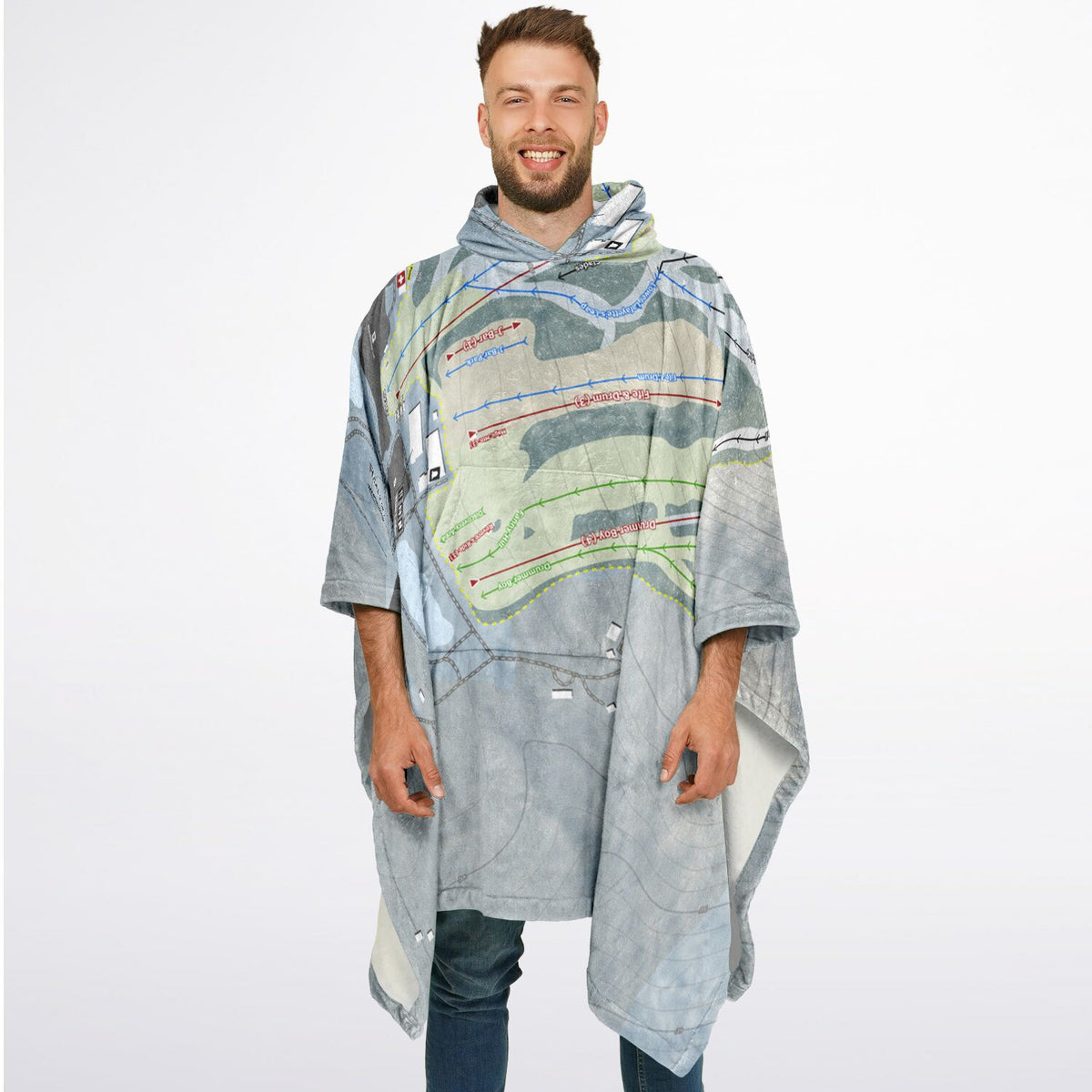 Roundtop, Pennsylvania Ski Resort Map Flannel Blanket Poncho
