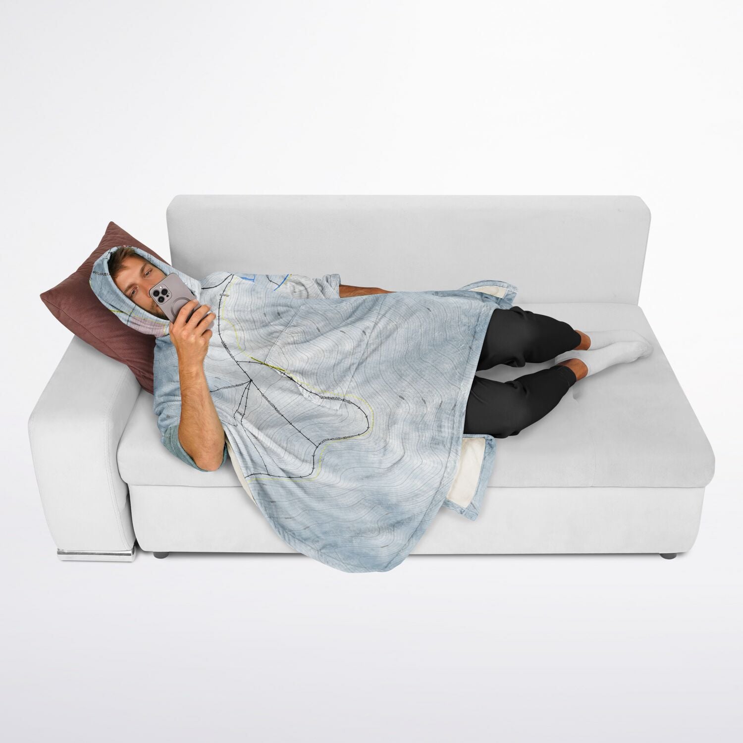 Mt Hutt, New Zealand Ski Resort Map Flannel Blanket Poncho