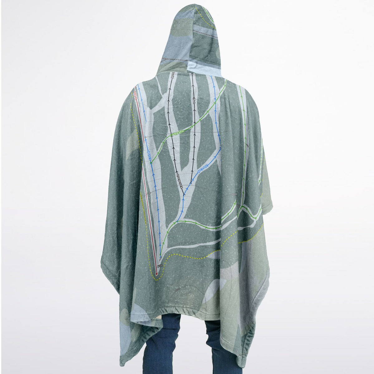 Clearwater, British Columbia Ski Resort Map Flannel Blanket Poncho