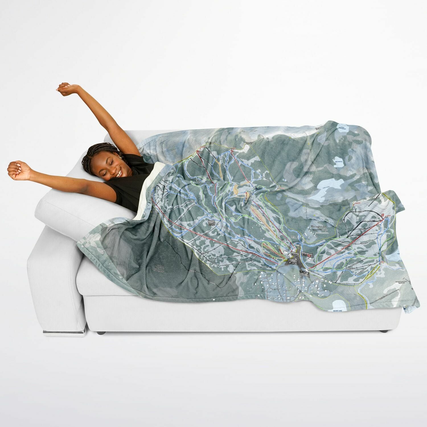 Brighton, Utah Ski Resort Map Flannel Blanket Poncho