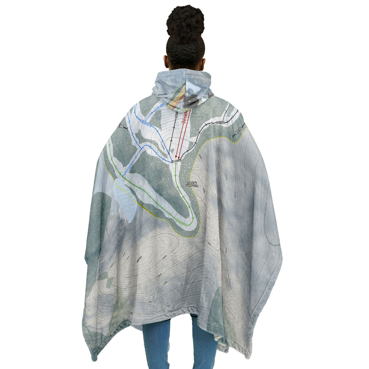 Willard Mountain, New York Ski Resort Map Flannel Blanket Poncho