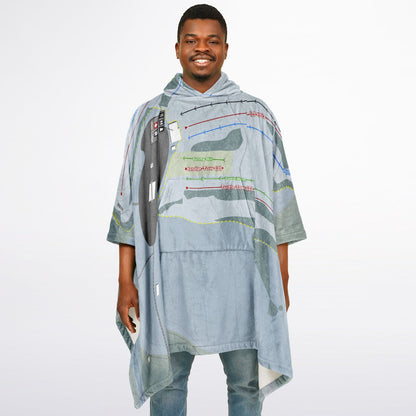 Maple Ski Ridge, New York Ski Resort Map Flannel Blanket Poncho