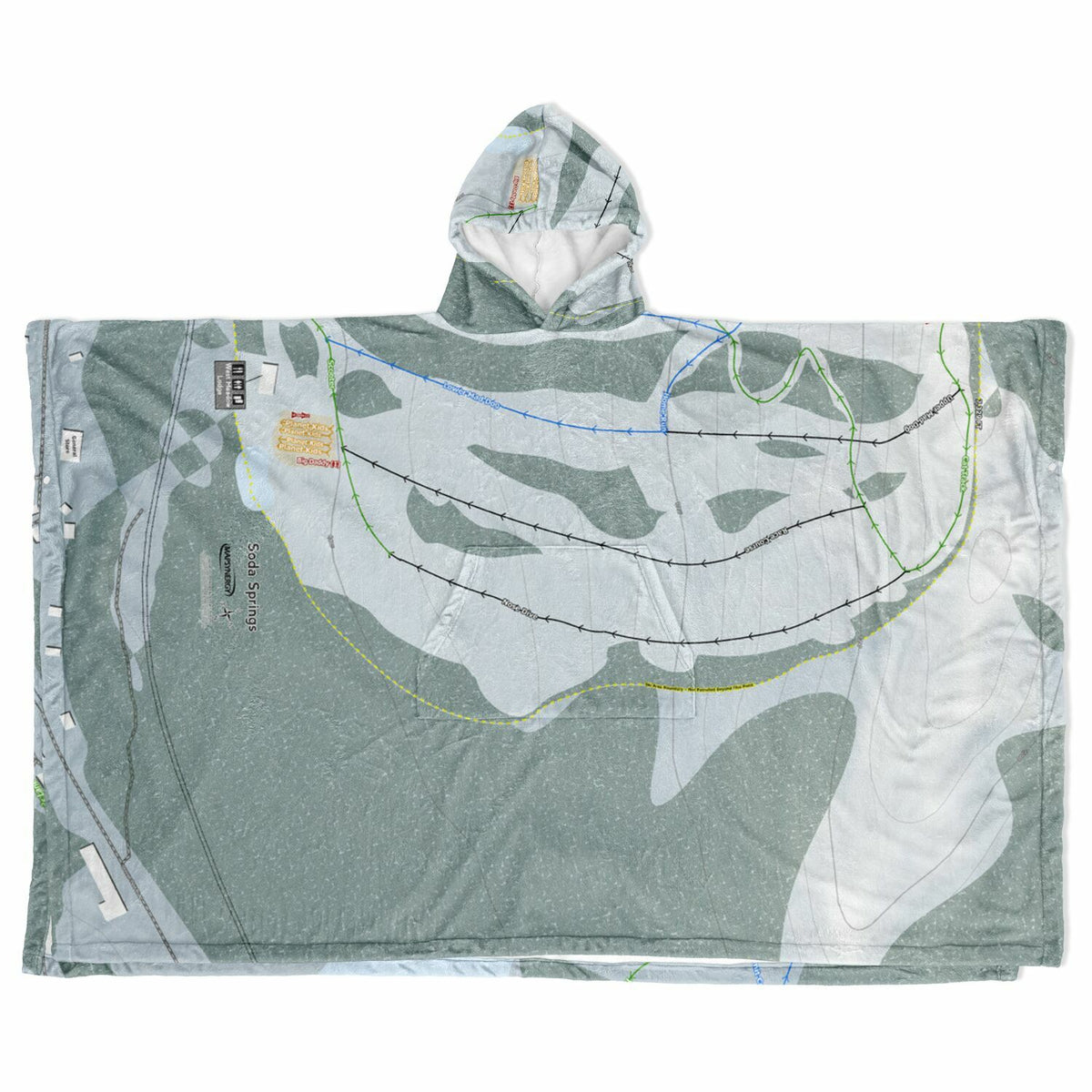 Soda Springs, California Ski Resort Map Flannel Blanket Poncho