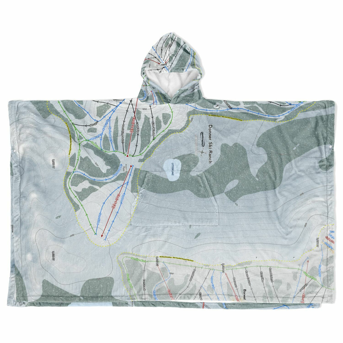 Donner Ski Ranch, California Ski Resort Map Flannel Blanket Poncho