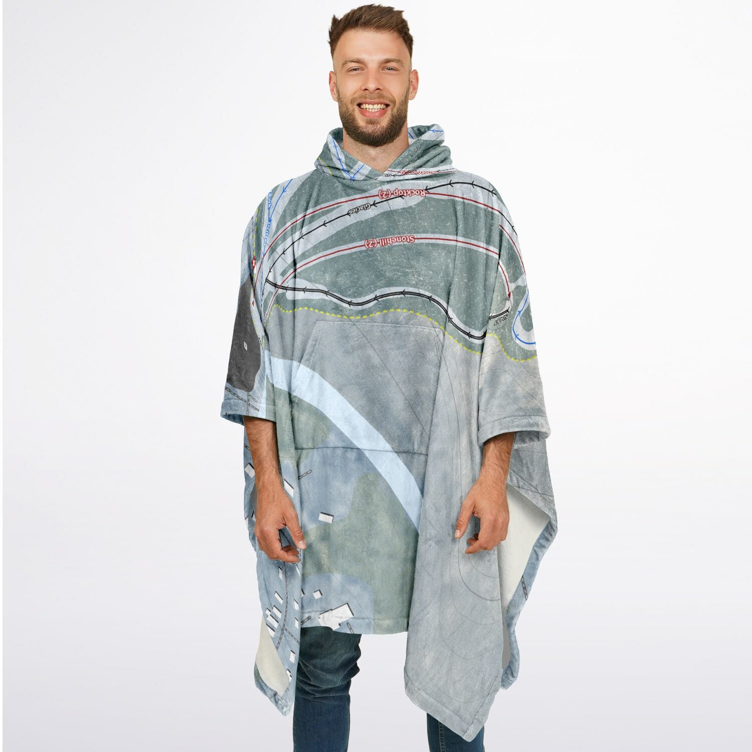 Spring Mountain, Pennsylvania Ski Resort Map Flannel Blanket Poncho