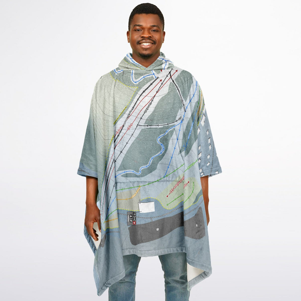 Sommet Gabriel, Quebec Ski Resort Map Flannel Blanket Poncho