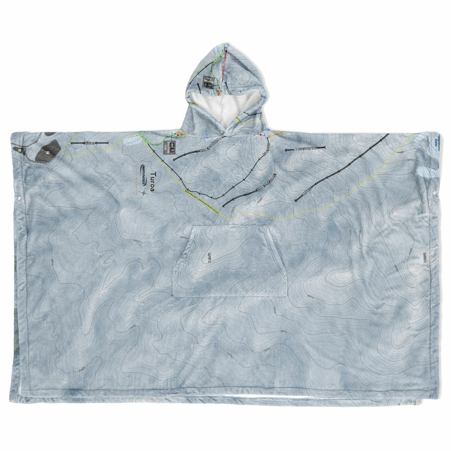 Turoa, New Zealand Ski Resort Map Flannel Blanket Poncho - Powderaddicts