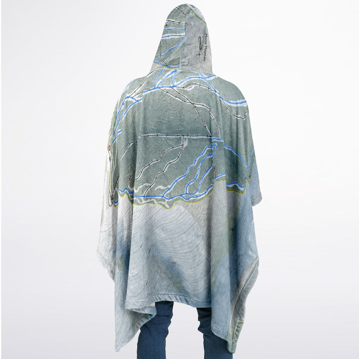 Moose Mountain, Alaska Ski Resort Map Flannel Blanket Poncho