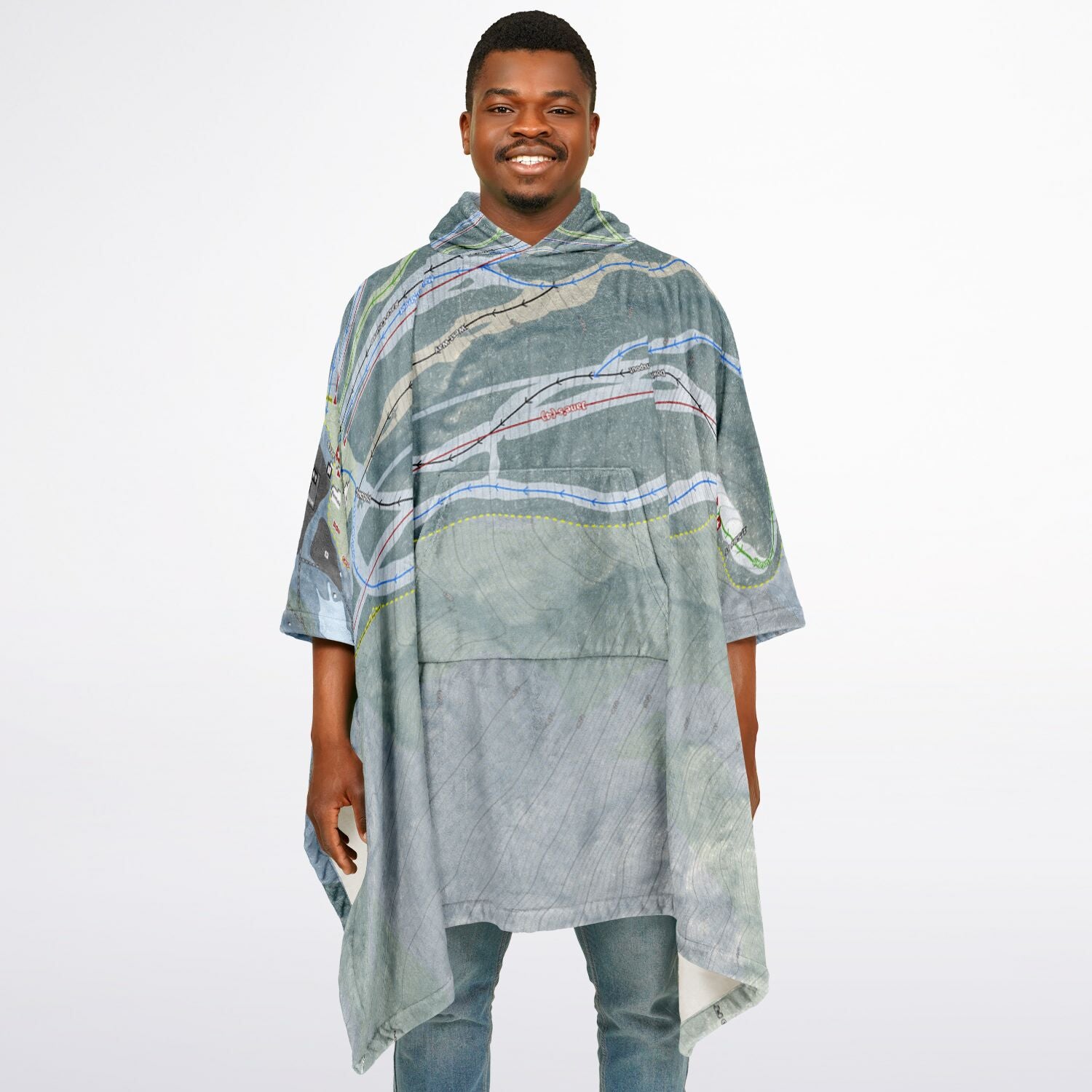 Ski Butternut, Massachusetts Ski Resort Map Flannel Blanket Poncho