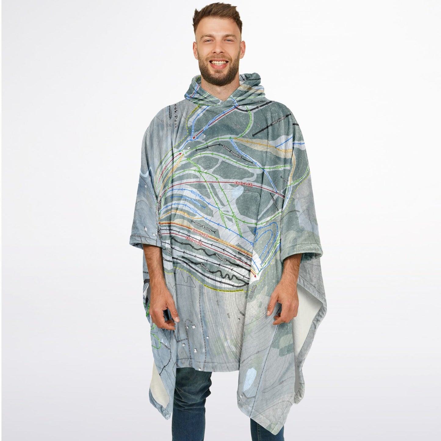 Greek Peak, New York Ski Resort Map Flannel Blanket Poncho