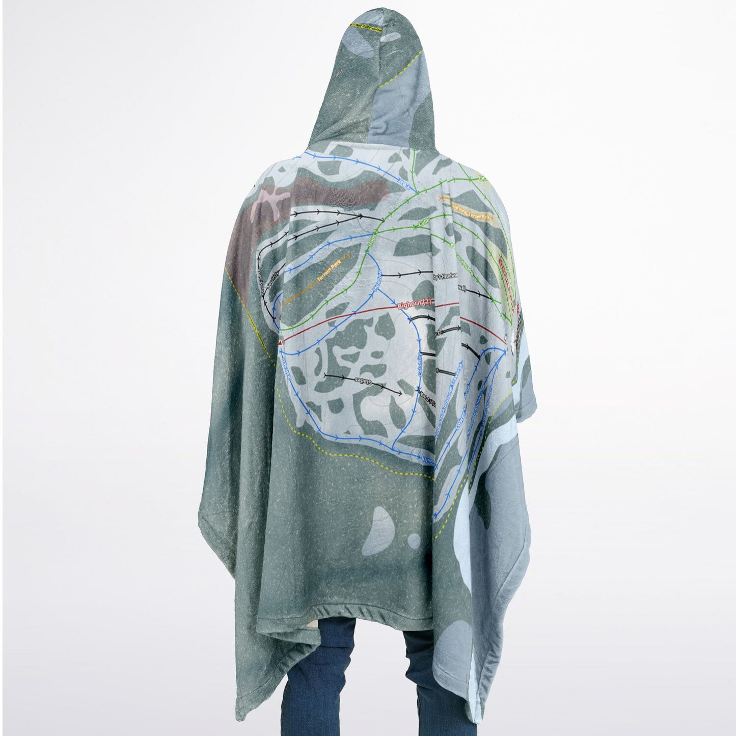 Sleeping Giant, Wyoming Ski Resort Map Flannel Blanket Poncho