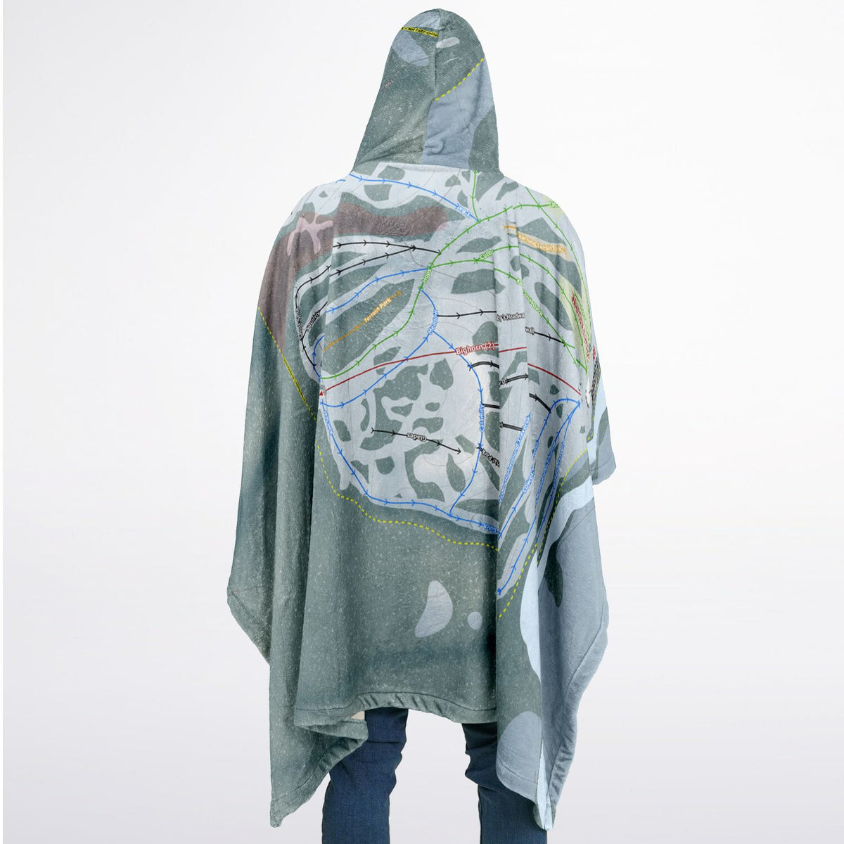 Sleeping Giant, Wyoming Ski Resort Map Flannel Blanket Poncho