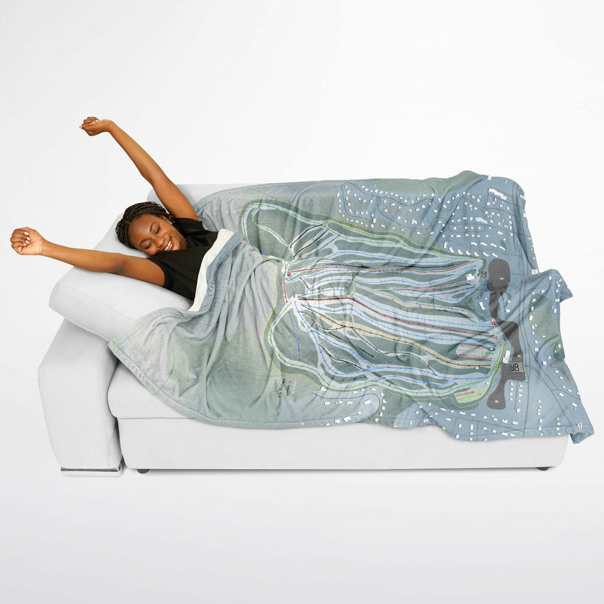 Le Relais, Quebec Ski Resort Map Flannel Blanket Poncho