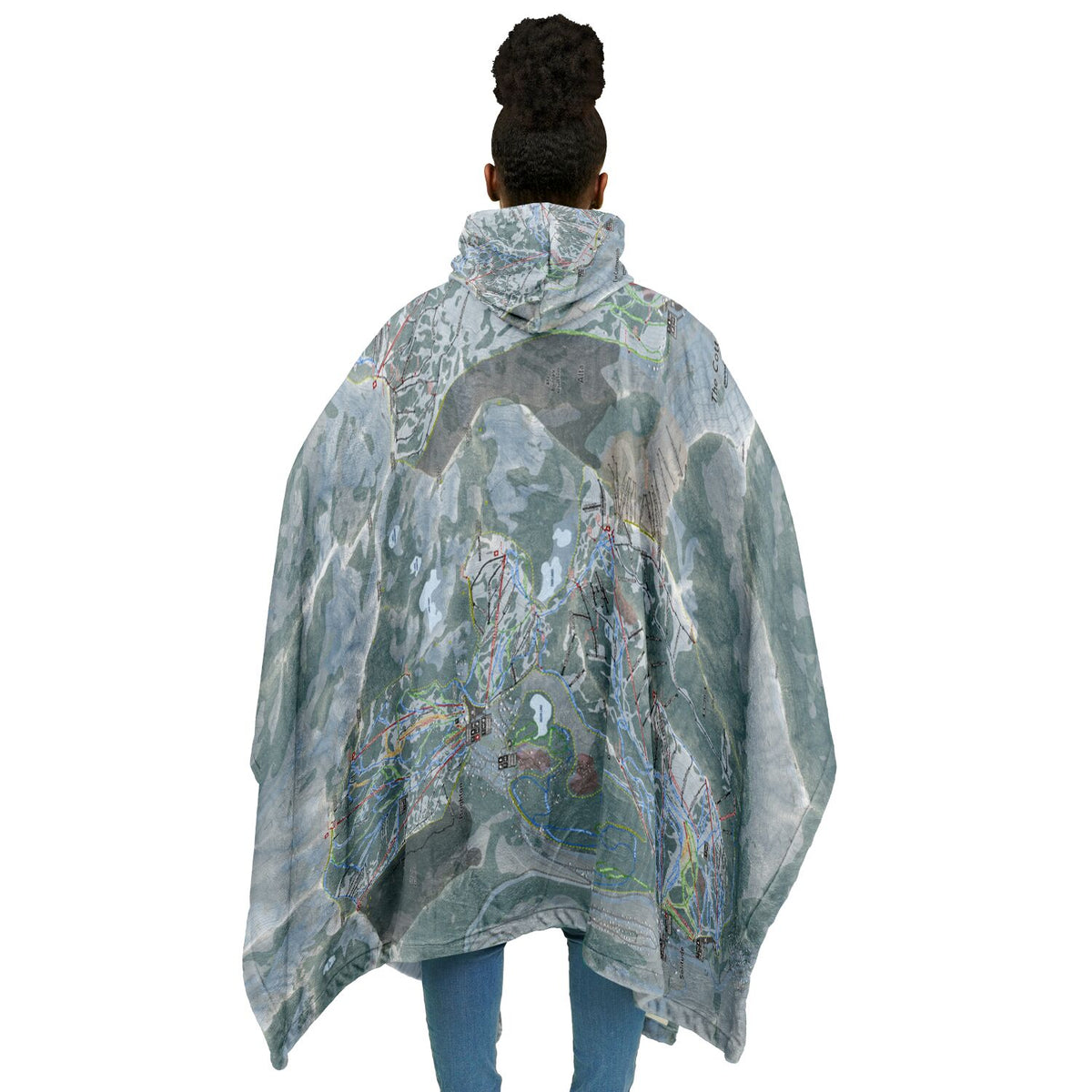 Cotton woods, Utah Ski Resort Map Flannel Blanket Poncho