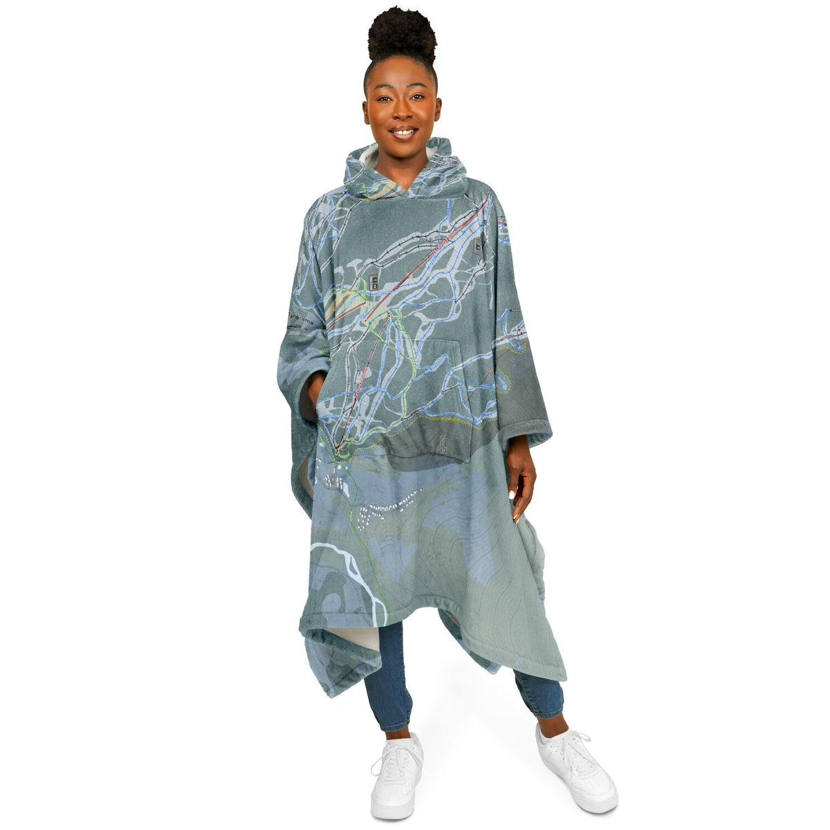 Panorama, British Columbia Ski Resort Map Flannel Blanket Poncho