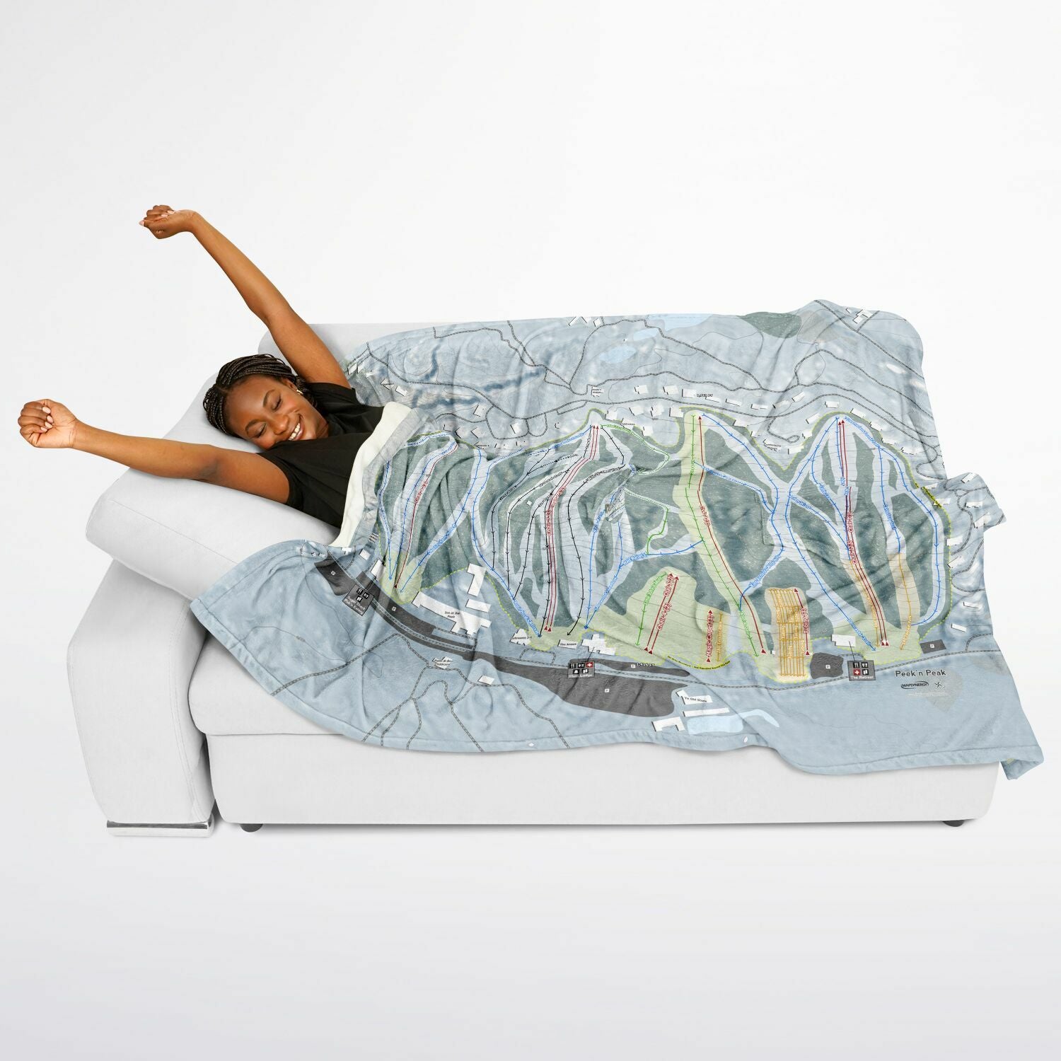 Peekn Peak, New York Ski Resort Map Flannel Blanket Poncho