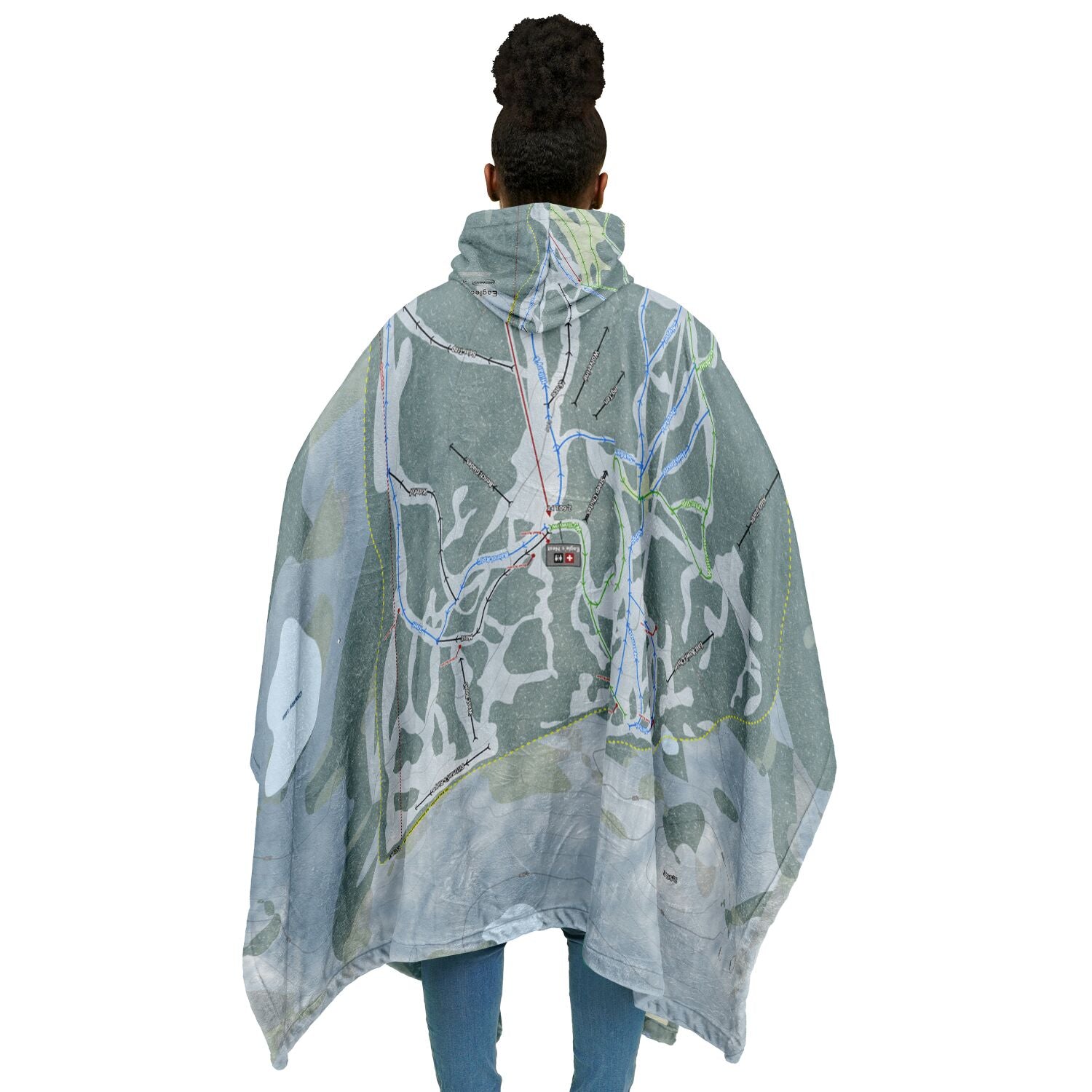 Eaglecrest, Alaska Ski Resort Map Flannel Blanket Poncho