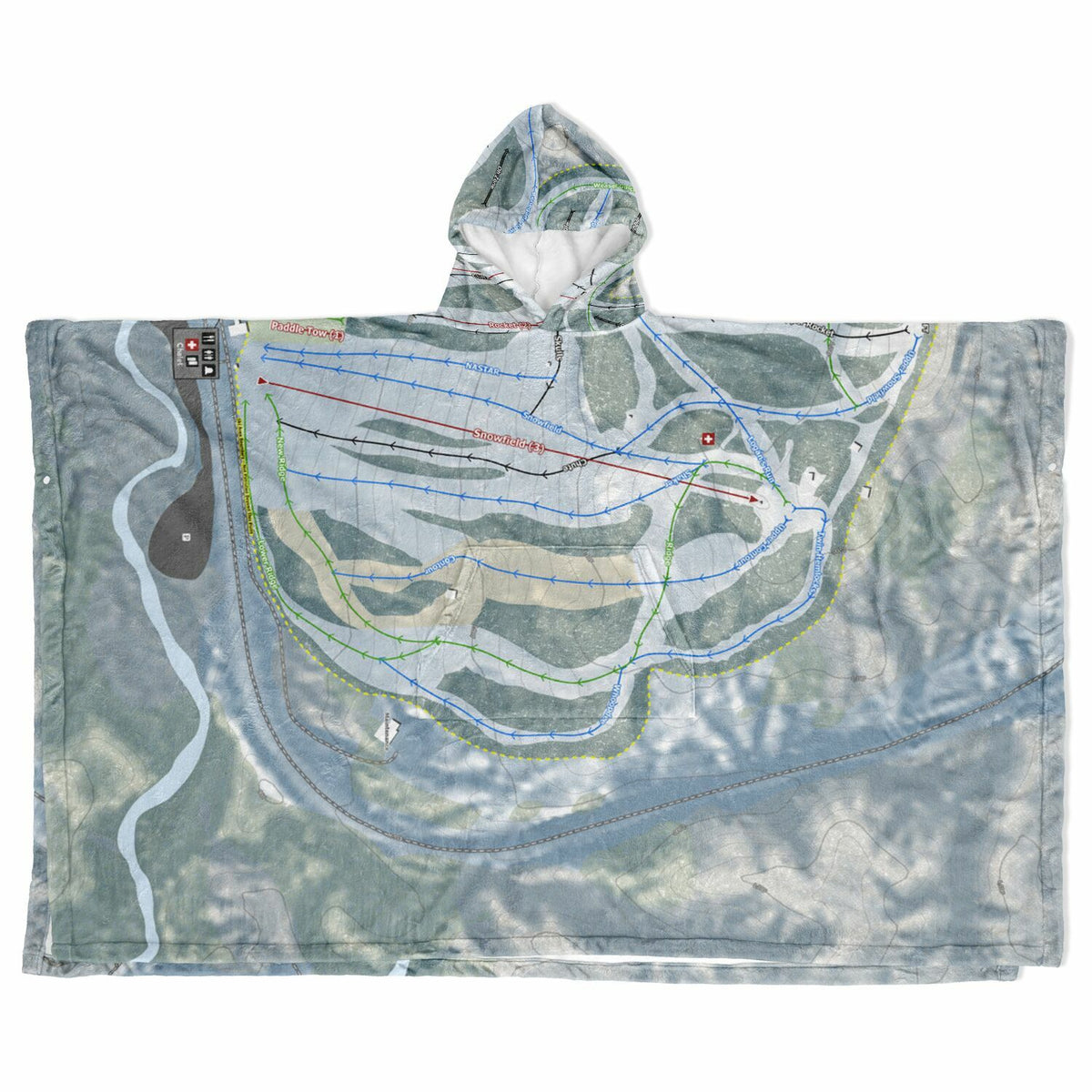 Marquette Mountain, Michigan Ski Resort Map Flannel Blanket Poncho