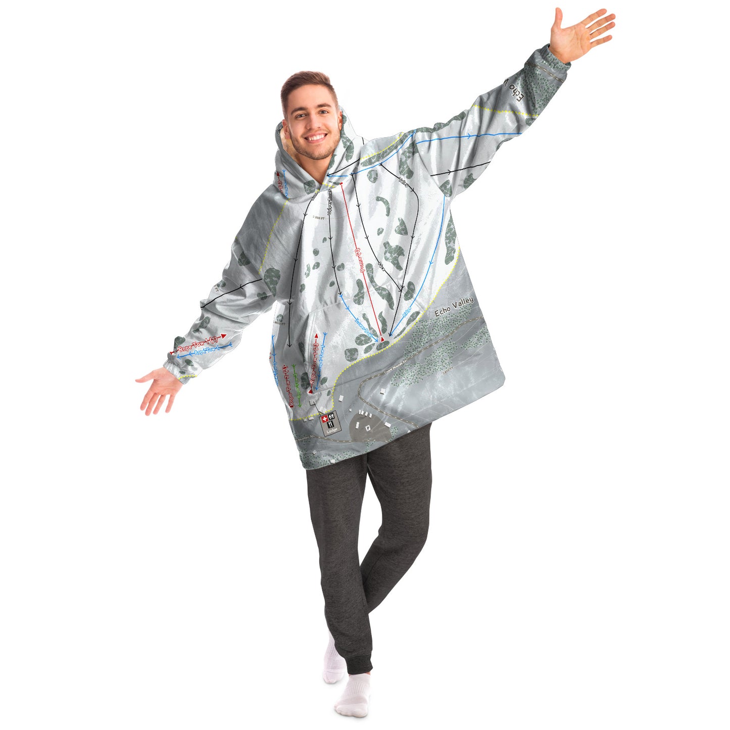 Echo Valley, Washington Ski Trail Map Snug Hoodie - Powderaddicts