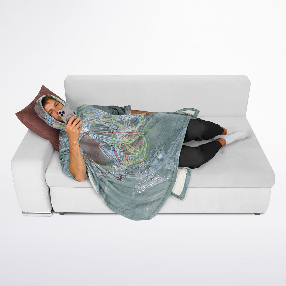 Winter Park, Colorado Ski Resort Map Flannel Blanket Poncho