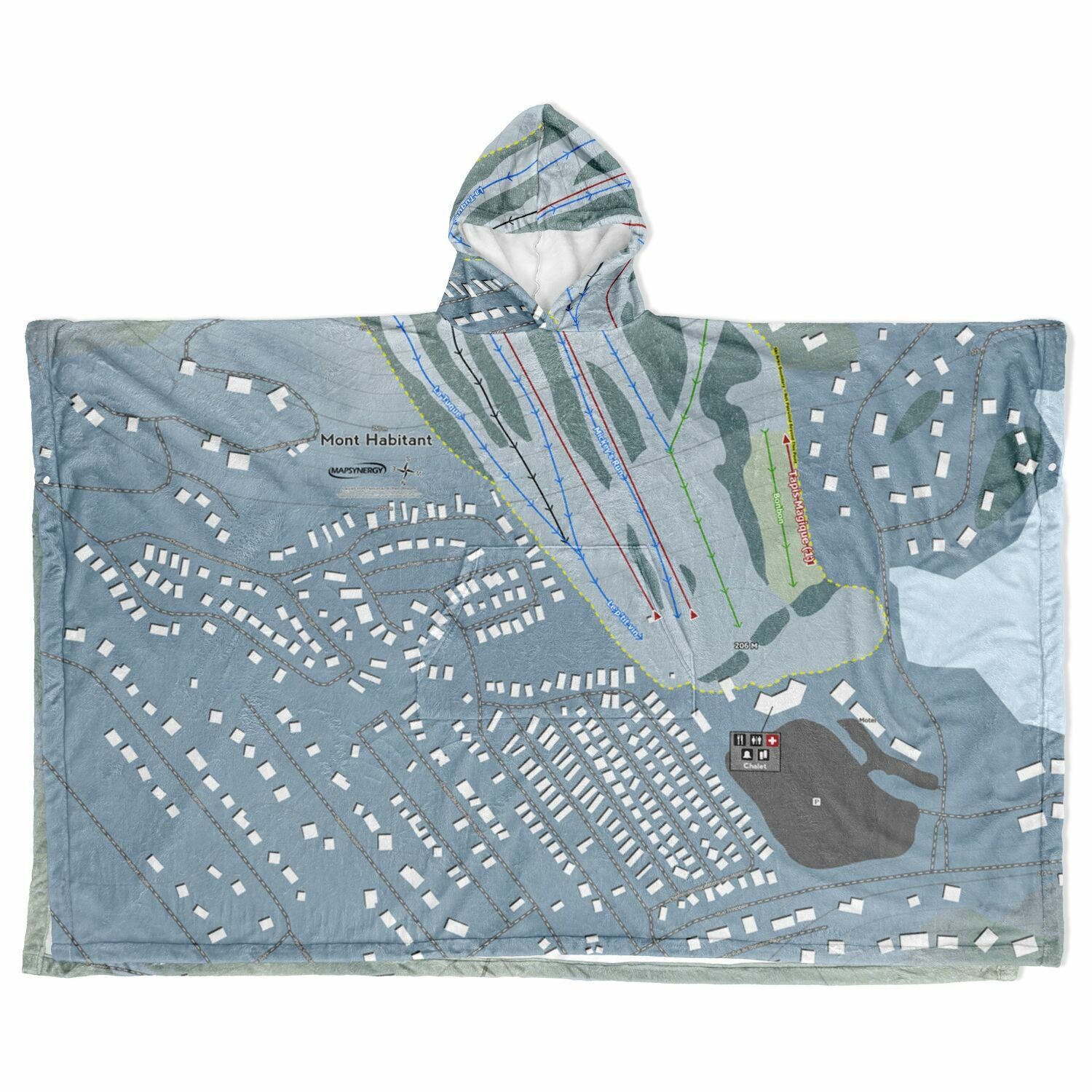 Mont Habitant, Quebec Ski Resort Map Flannel Blanket Poncho