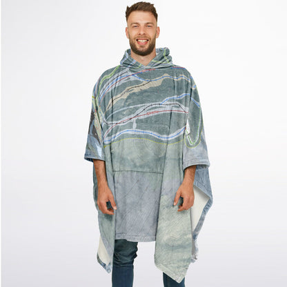 Ski Butternut, Massachusetts Ski Resort Map Flannel Blanket Poncho