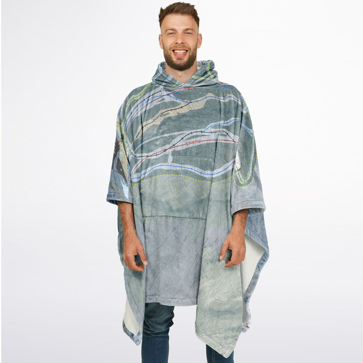 Ski Butternut, Massachusetts Ski Resort Map Flannel Blanket Poncho