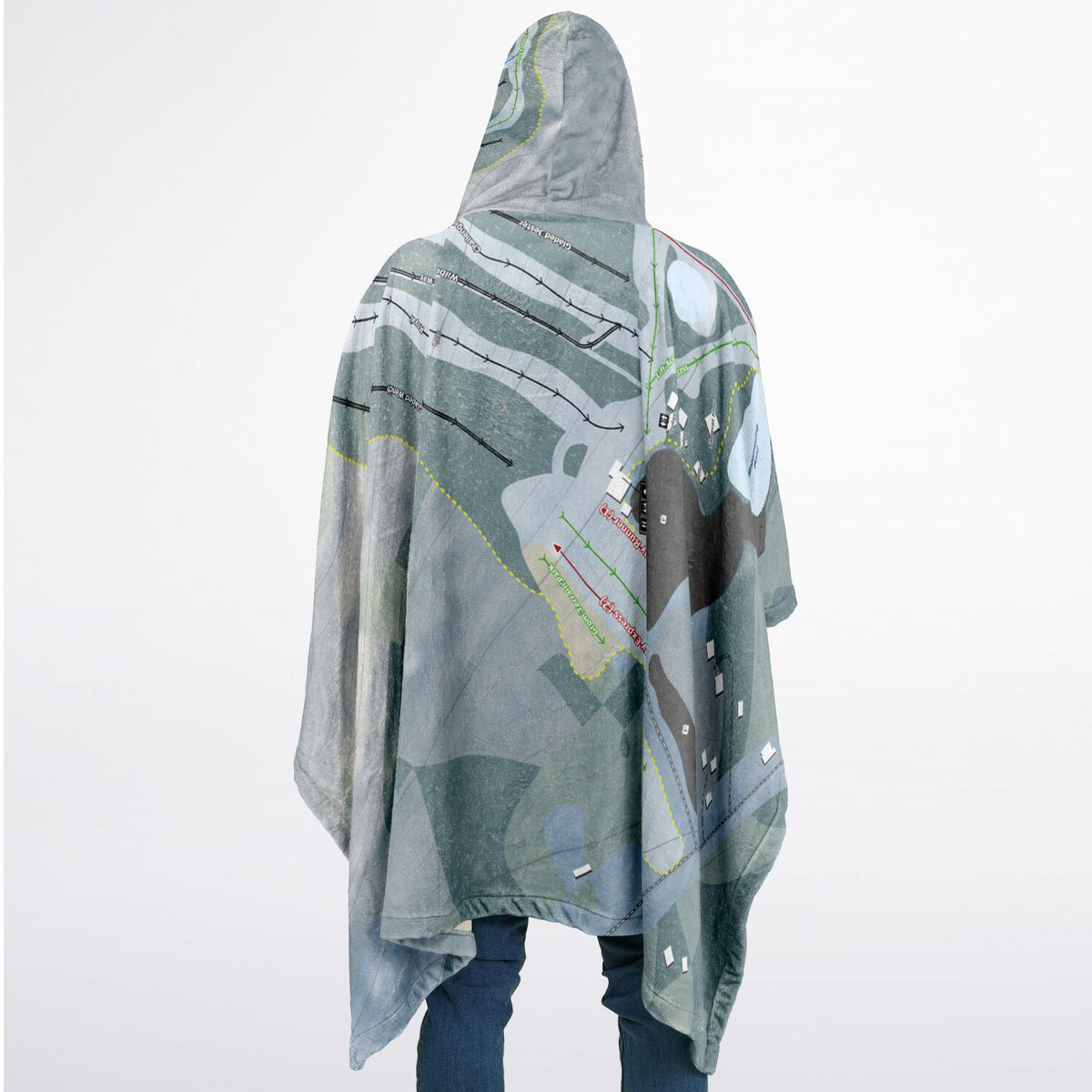 Royal Mountain, New York Ski Resort Map Flannel Blanket Poncho