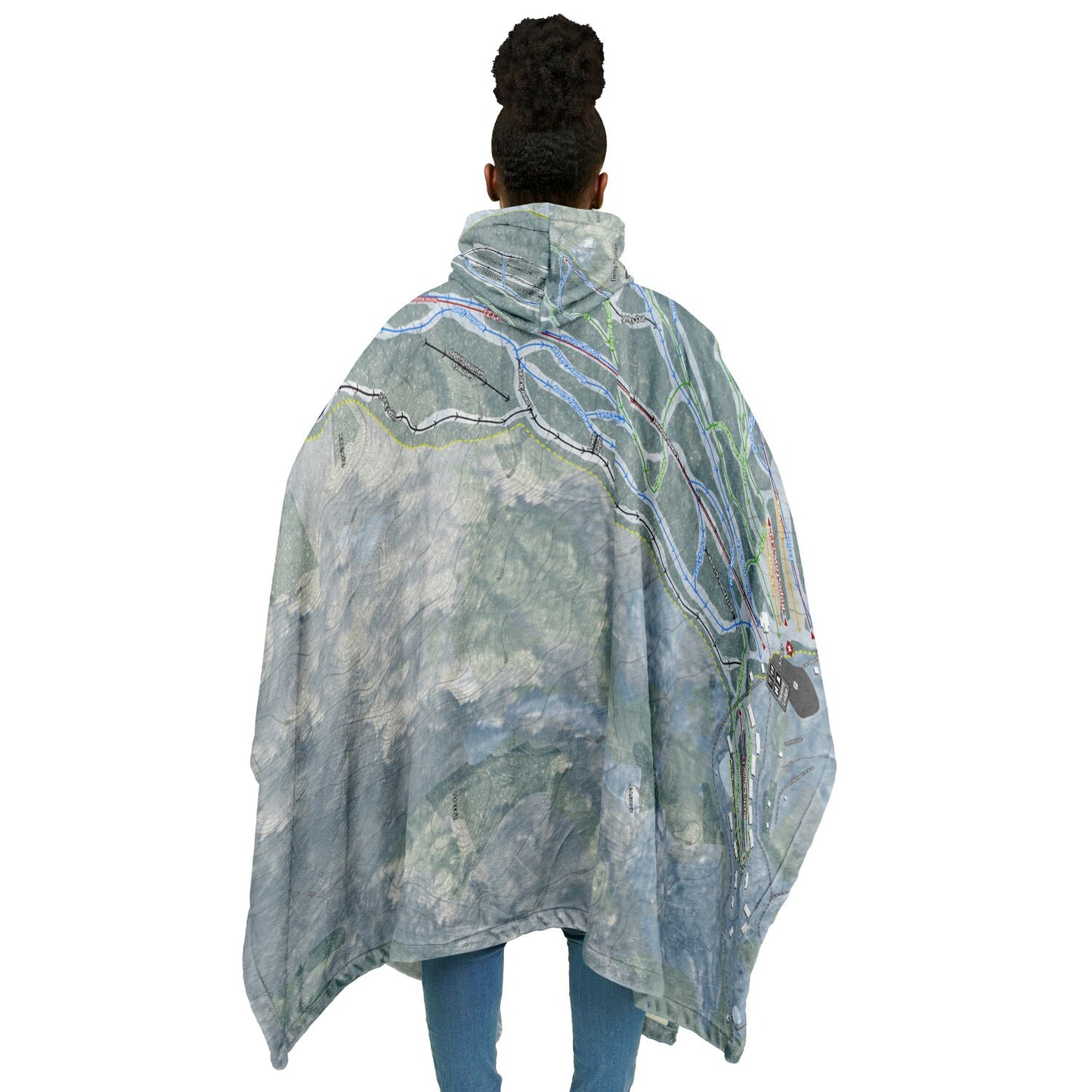 Tenney Mountain, New Hampshire Ski Resort Map Flannel Blanket Poncho