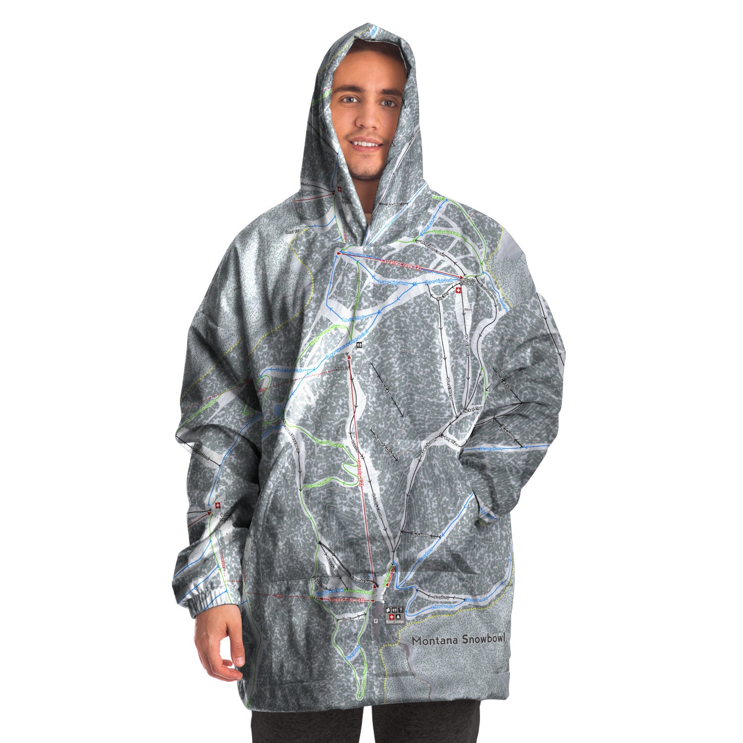 Montana Snowbowl, Montana Ski Trail Map Snug Hoodie - Powderaddicts